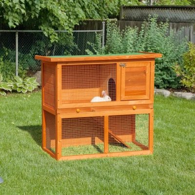 PawHut 2-Tier Wooden Rabbit Hutch 90x45x80cm