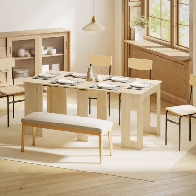 HOMCOM Mesa de comedor, Mesa plegable, mesa de cocina extensible, mesa de comedor, Tablero de partículas, 60-180 x 85 x 75 cm, Naturaleza