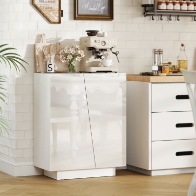 HOMCOM Aparador Sala de Estar Armário Auxiliar com 2 Portas de Alto Brilho e Prateleiras Ajustáveis 70x40x88 cm Branco