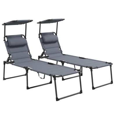 Outsunny Set 2 Lettini Prendisole Altezza Regolabile Nero Grigio