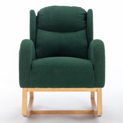 Fauteuil à bascule moderne avec revêtement en tissu Teddy, Vert