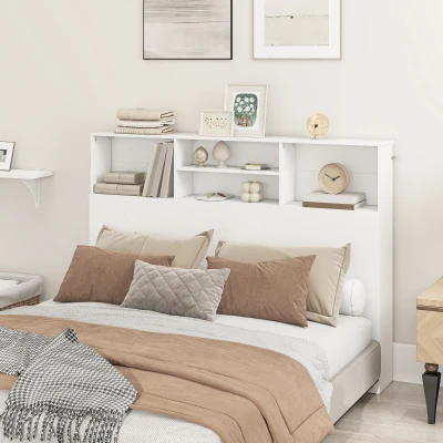 HOMCOM Cabecero de cama con almacenamiento, accesorio de cama 4 compartimentos abiertos, 140 x 19 x 103,5 cm, blanco