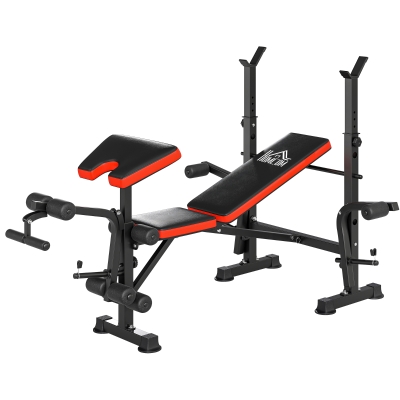 HOMCOM Hantelbank ohne Gewichte, verstellbare Fitnessbank für zahlreiche Übungen,  Workout-Station, Stahl, Kunststoff, Schwarz+Rot