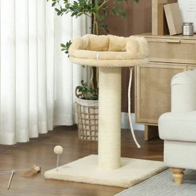 PawHut Kratzbaum Katzenbaum Katzenbett, 1 Katzenbett, inkl. Katzenspielzeug, 55 cm x 55 cm x 83 cm, Beige