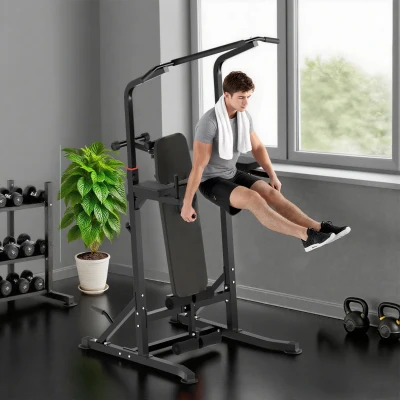 HOMCOM Station Musculation Pliable Acier Noir avec Banc et Barre