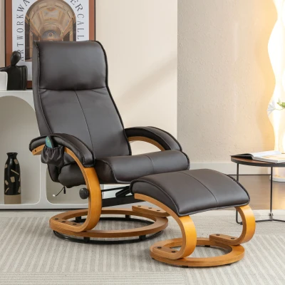 Massagesessel mit PU-Leder, 5-Punkt-Massagegerät und Bugholzsockel, für Wohnzimmer und Schlafzimmer, 67x85x103 cm, Braun