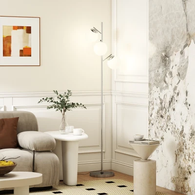 HOMCOM 3-Light Tree Floor Lamp Modern Silver