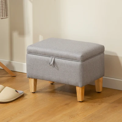 HOMCOM Linen Storage Ottoman Footstool Light Grey 16L