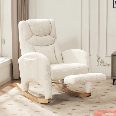 Schaukelstuhl Relaxsessel mit Armlehne, gepolstert und ergonomisch, für Wohnzimmer und Schlafzimmer, 66x96-125,5x99 cm, Weiß