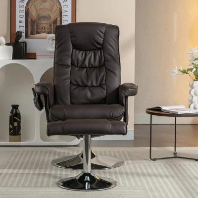 Massagesessel mit PU-Leder, 5-Punkt-Massagegerät und Heizfunktion, 360° drehbar, für Wohnzimmer und Schlafzimmer, 79x79x106 cm, Braun