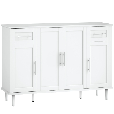 HOMCOM Credenza Buffet Elegante con 2 Cajones y 3 Armarios con Estantes Ajustables, en Madera, 120x38x86 cm, Blanco