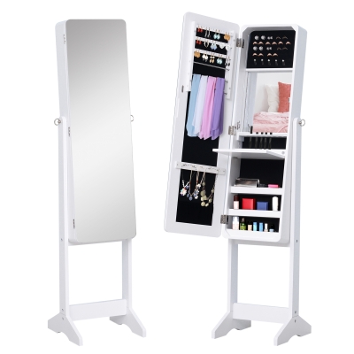 HOMCOM Armoire à bijoux avec miroirs à pied multi-rangements inclinaison réglable serrure éclairage LED intérieur dim. 30L x 36l x 146H cm blanc