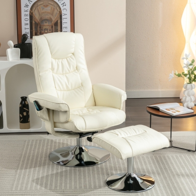 Massagesessel 5-Punkt mit Heizfunktion 360° drehbar PU-Leder für Wohnzimmer und Schlafzimmer Beige