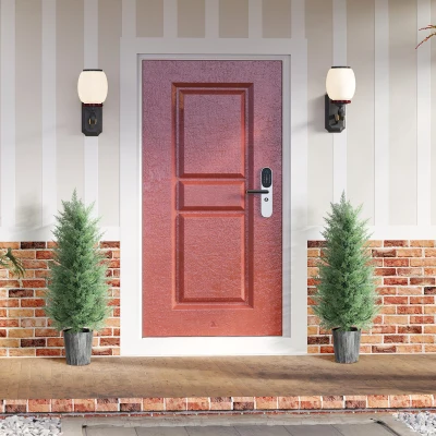 HOMCOM Artificial Cypress Trees Set of 2 with Pots Green