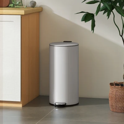 HOMCOM Cubo de Basura de Cocina 30L, Papelera con Pedal y Cubo Interior Extraíble, Tapa de Cierre Suave, 36x30x60,5cm, Gris