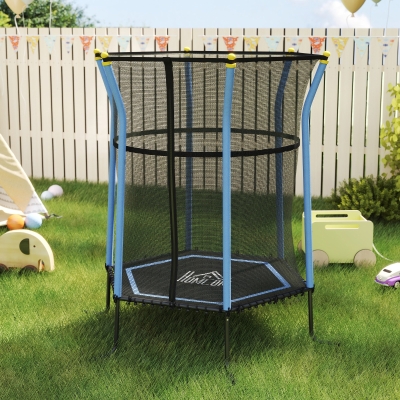HOMCOM Trampolim para Crianças Cama Elástica Infantil com Rede de Segurança para Interiores e Exteriores Carga 50 kg Ø163,5x190 cm Azul