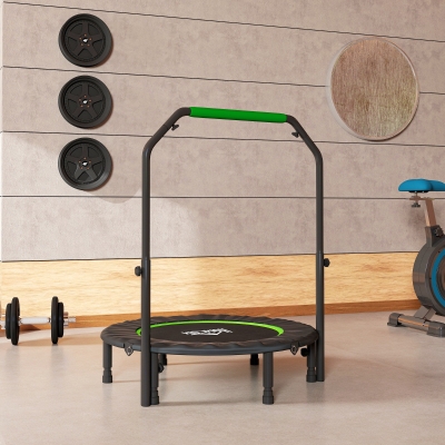 HOMCOM Trampolim Fitness Ø102 Trampolim Dobrável com Pega Ajustável em 4 Níveis Estrutura de Aço Verde