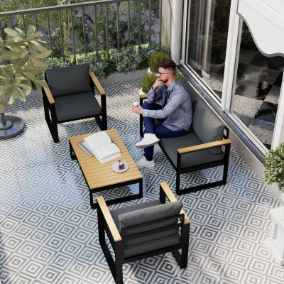 Outsunny Salotto da Giardino con Divano, 2 Poltrone e Tavolino