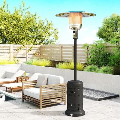 Outsunny calefactor exterior de terraza, parasol calefactor de gas portátil 11 KW niveles de calor ajustables 82x82x223cm negro