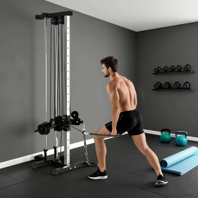 SPORTNOW Wall-Mount Cable Station Dual Pulley Home Gym
