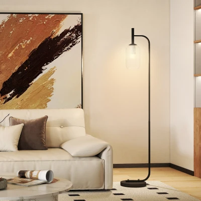 HOMCOM Modern Floor Lamp Glass Shade Foot Switch Black
