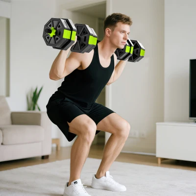 SPORTNOW Juego de Mancuernas Ajustables 20 kg 4 en 1 como Kettlebell Barra Mancuernas Soporte para Flexiones para Gimnasio Casa