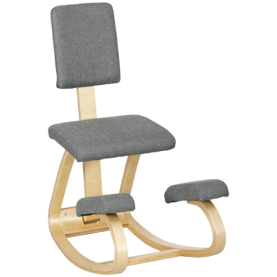 HOMCOM Cadeira Ergonómica de Joelhos com Encosto Almofadas Acolchoadas Estrutura de Madeira para Melhor Postura 51x84x93 cm Cinzento