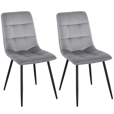 HOMCOM 2er-Set Esszimmerstuhl Polsterstuhl Küchenstuhl mit Samt-Optik Esstisch Samt Metall Grau+Schwarz 45 x 63 x 90 cm