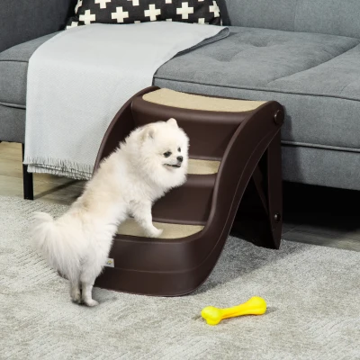 PawHut Escalera para Mascotas de 3 Peldaños Plegable Escalón para Perros Gatos para Cama Sofá 49x38x38 cm Marrón