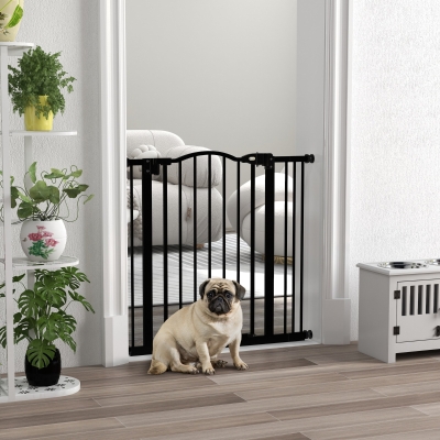 PawHut Pressure Fit Dog Stair Gate No Drilling Safety Gate Auto Close for Doorways, Hallways, 74-87cm Adjustable, 78cm Tall, Black