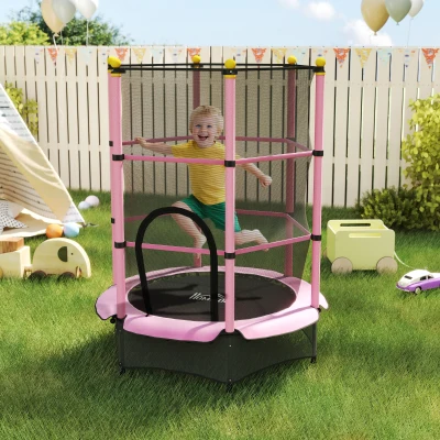 HOMCOM Trampolin für Kinder, Ø140 cm, mit Sicherheitsnetz, für innen und außen, Stahl, Kunststoff, belastbar bis 50 kg, Rosa