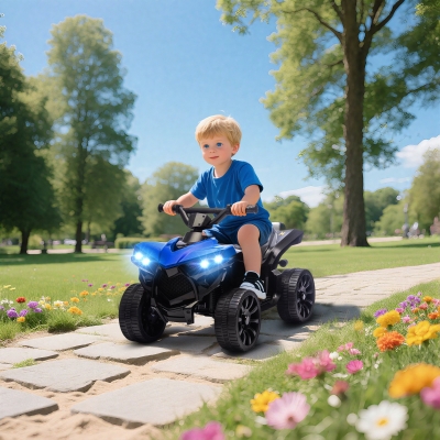 AIYAPLAY Quad Eléctrico para Niños ATV con Batería Recargable 6V, Faros LED y Música, Edad 3-8 Años, Azul