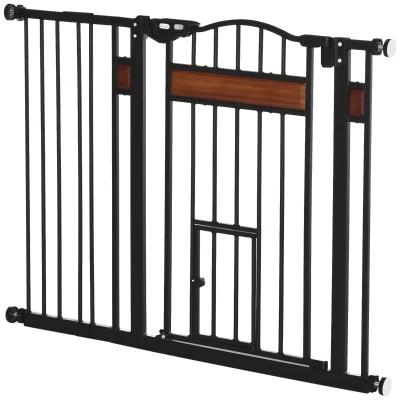 PawHut Barrière de sécurité pour Chiens de Taille Moyenne et Petite avec Fermeture Automatique, 74-105×76,2 cm, Noir