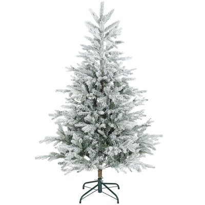 HOMCOM Artificial Snow-Flocked Christmas Tree 150 cm, Christmas Tree with 828 Branch Tips, Foldable Metal Stand, Green