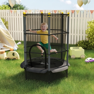 HOMCOM Trampolín para Niños de +3 Años Ø140 cm con Red de Seguridad y Marco de Acero para Interior y Exterior Negro