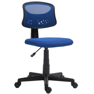 HOMCOM Silla de Oficina sin Brazos Silla de Escritorio Giratoria con Respaldo de Malla Transpirable Altura Ajustable Azul