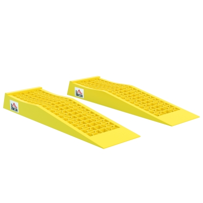 HOMCOM Set 2 Plastic Car Loading Ramps with 3 Tons Capacity and Non-Slip Surface, Yellow