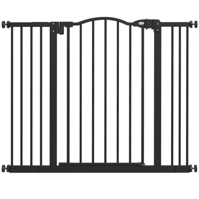 PawHut Metal 74-100cm Adjustable Pet Gate Safety Barrier w/ Auto-Close Door Black