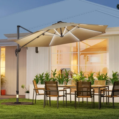 Outsunny Parasol Déporté LED Solaire Aluminium Beige