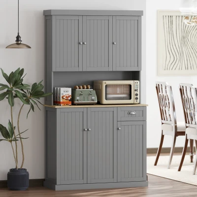 HOMCOM Freestanding Kitchen Cabinet Grey 180cm