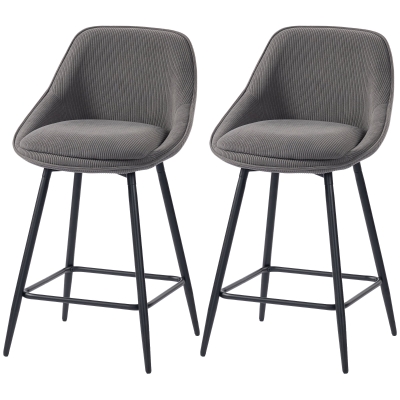 HOMCOM 2 Tabourets de Bar Tissu Côtelé Pieds Acier Gris