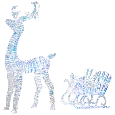Outsunny Renna e slitta luminose di Natale 60x29x115cm Argento