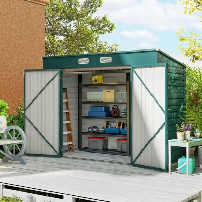 Outsunny Caseta de Jardín Exterior 2,7m² 249x121x183 cm con Doble Puerta 2 Ventilaciones y Pestillo Verde
