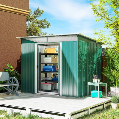 Outsunny Cobertizo de Jardín Exterior 4,5 m² 260x194x200 cm con Paneles Frontales Transparentes y 2 Puertas Corredizas Verde
