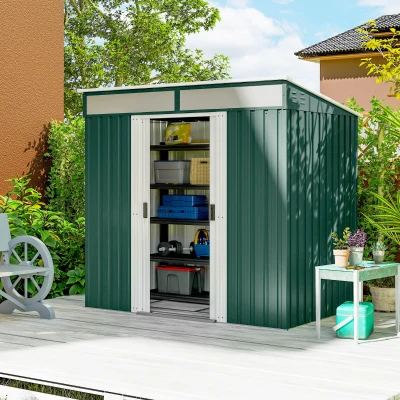 Outsunny Casetta da Giardino in Acciaio 195x122x181.5cm Verde