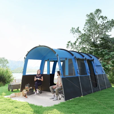 Outsunny 8-Person Waterproof Camping Tent Tunnel Design Blue