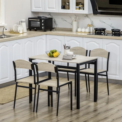 HOMCOM 5-teilige Essgruppe, Esstisch mit 4 Stühlen, platzsparendes Küchentisch-Set, Sitzgruppe für Esszimmer, Küche, Schwarz
