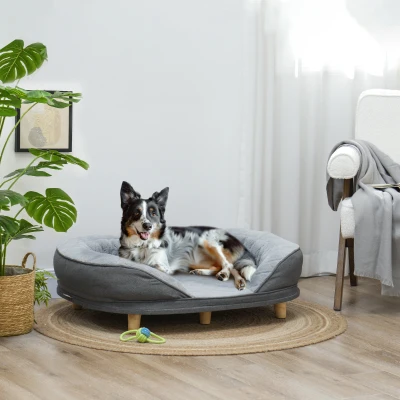 PawHut Hundebett für Hunde bis 25 kg, abnehmbarer Bezug, rutschfeste Füße, 90 x 78 x 25 cm, Grau
