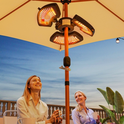 Outsunny Calefactor Eléctrico Exterior 2400W con 3 Niveles de Calor Protección Antivuelco para Sombrilla Terraza Ø55x8 cm Negro