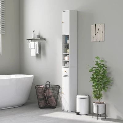 HOMCOM 178 cm Narrow Tall Bathroom Cabinet - White
